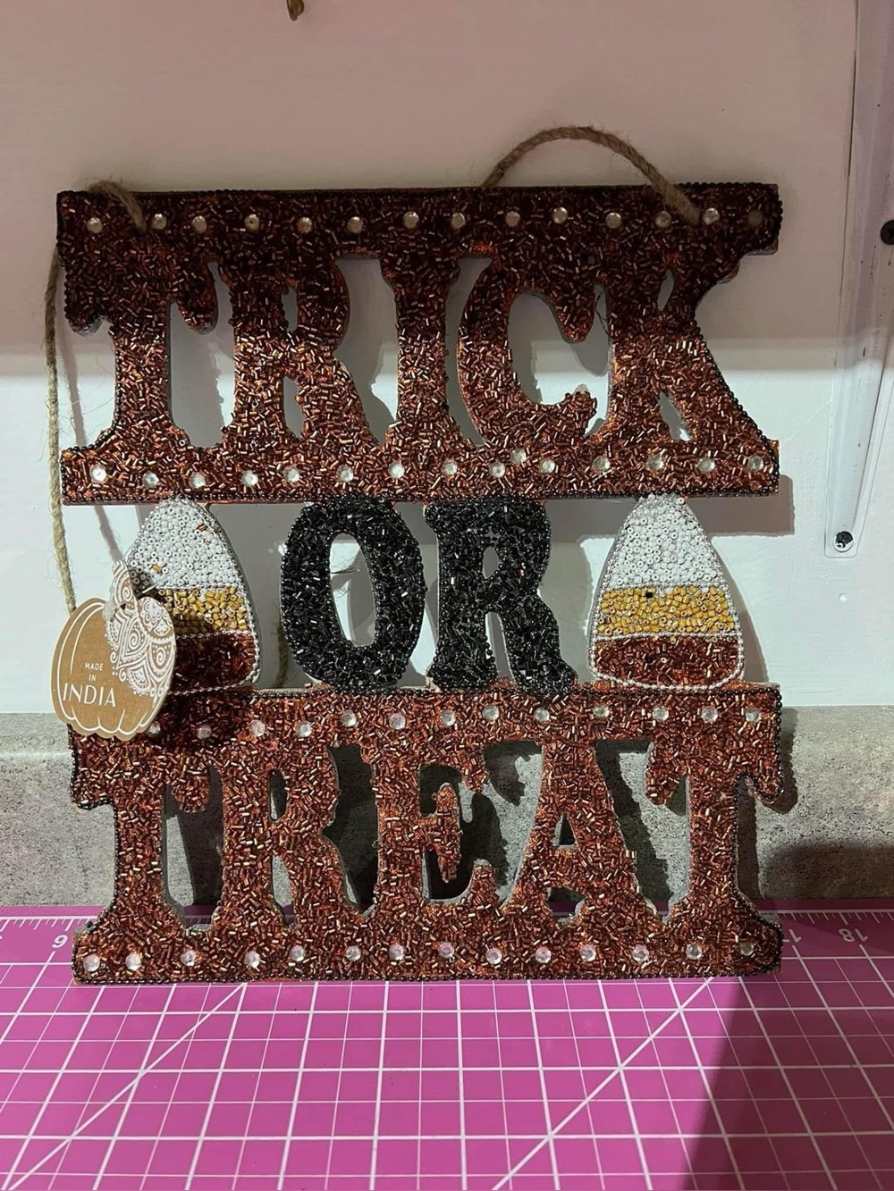 Trick or Treat Wall Decor - Glitter Design in Orange, Black & White